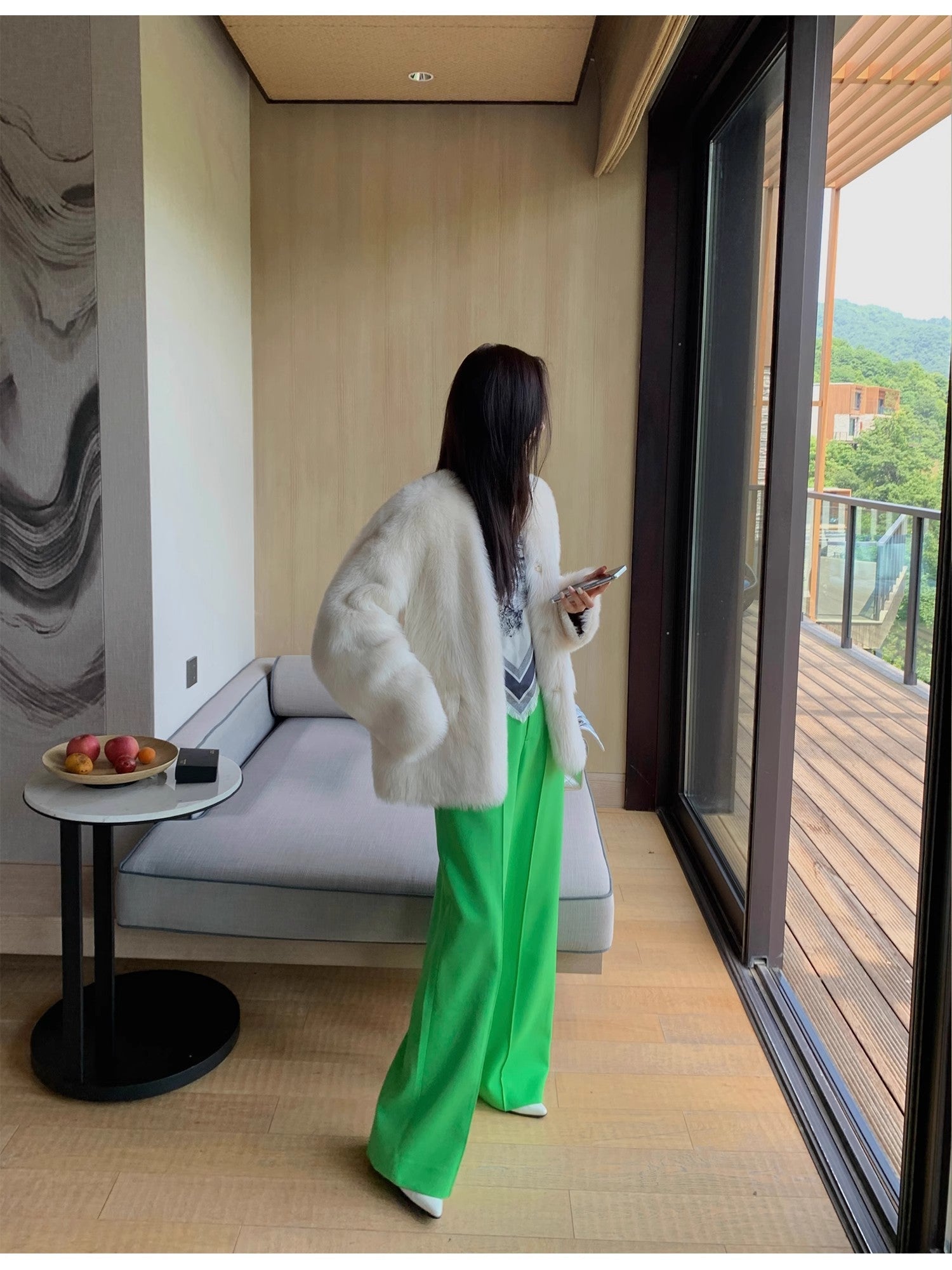 "Night in Paris" imported Tuscan sheepskin women's V - neck age - reducing lamb fur coat - variant_title