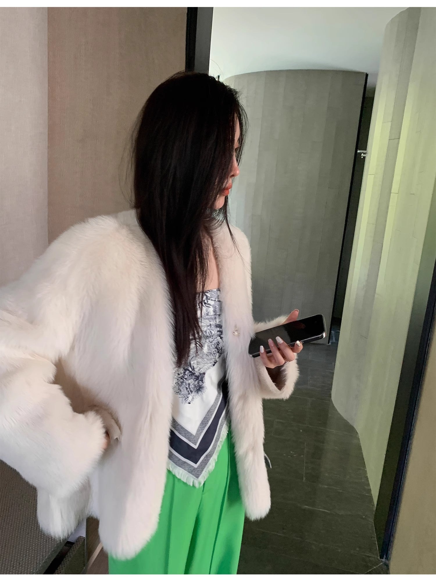"Night in Paris" imported Tuscan sheepskin women's V - neck age - reducing lamb fur coat - variant_title