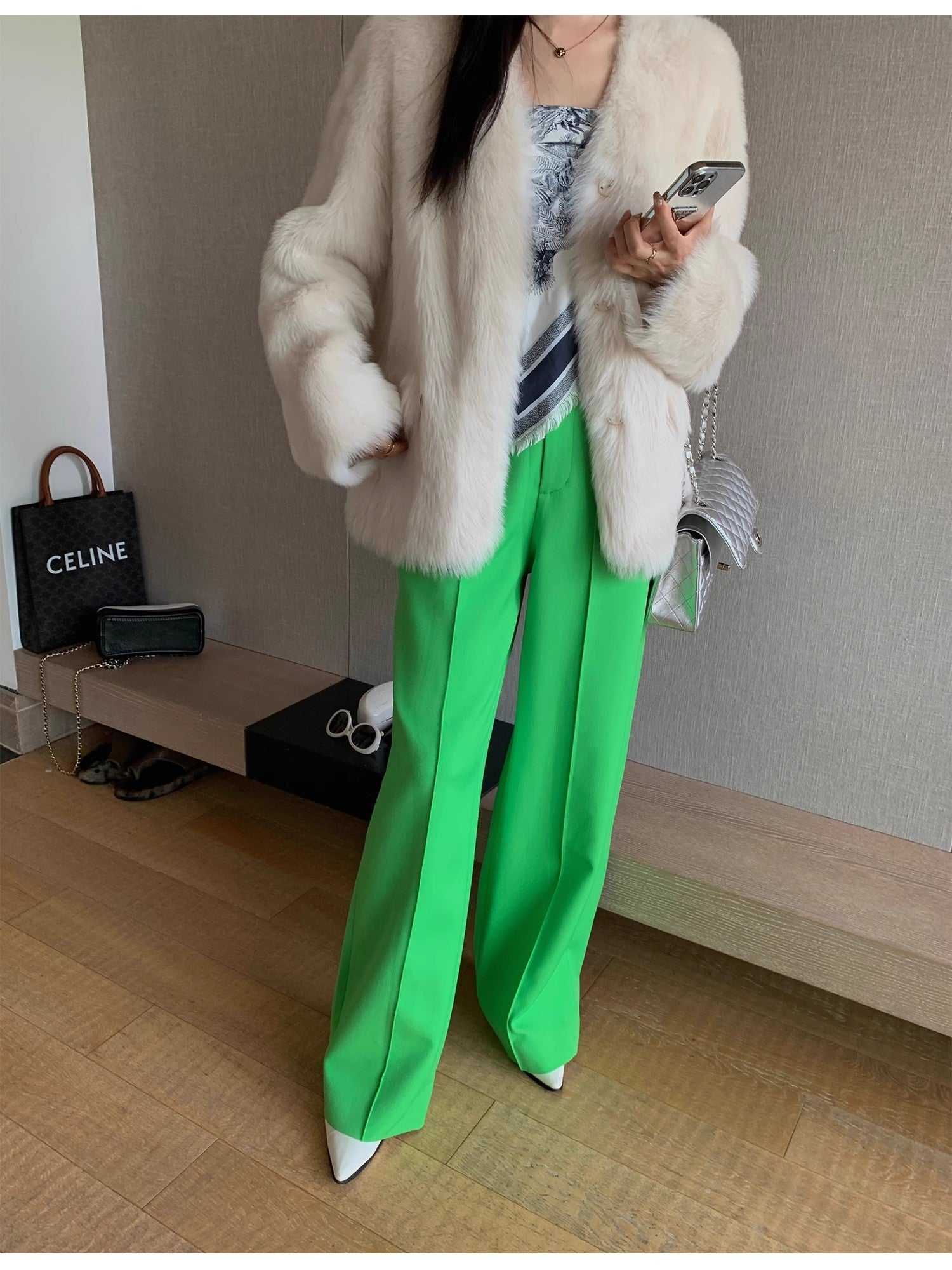 "Night in Paris" imported Tuscan sheepskin women's V - neck age - reducing lamb fur coat - variant_title