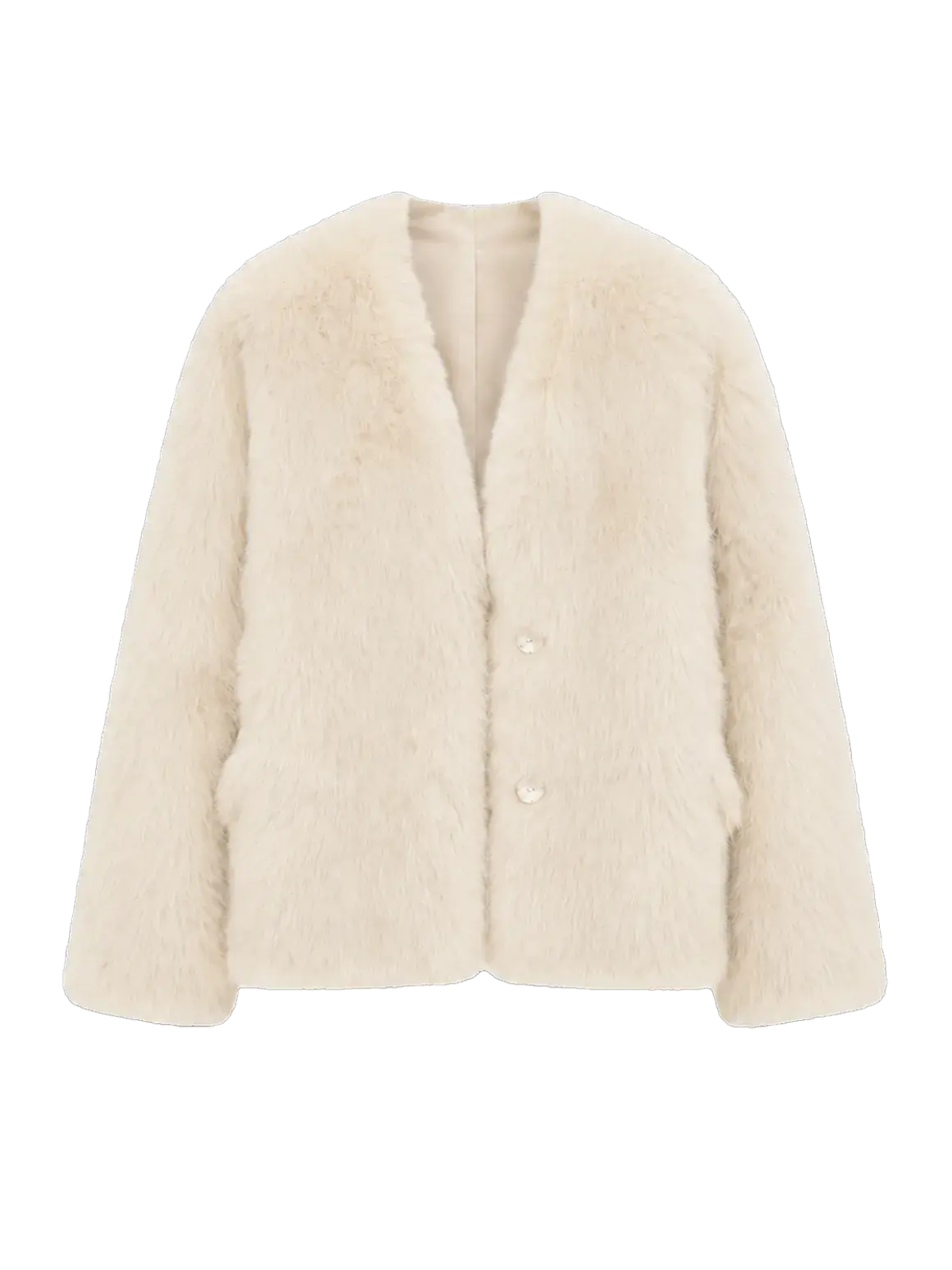 Night in Paris off-white Toscana shearling V-neck lamb fur coat product cutout