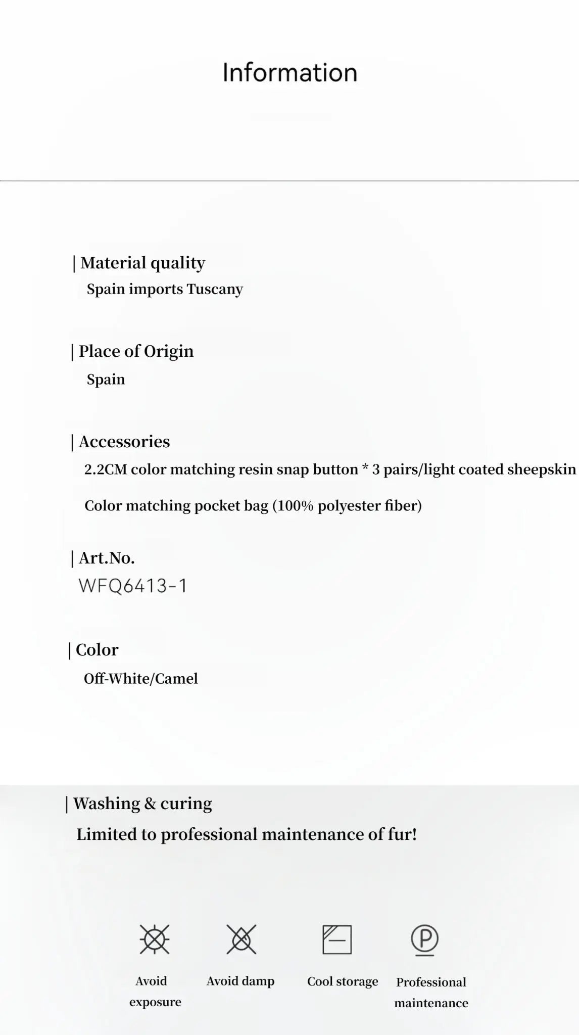 Night in Paris Toscana shearling coat materials and care information