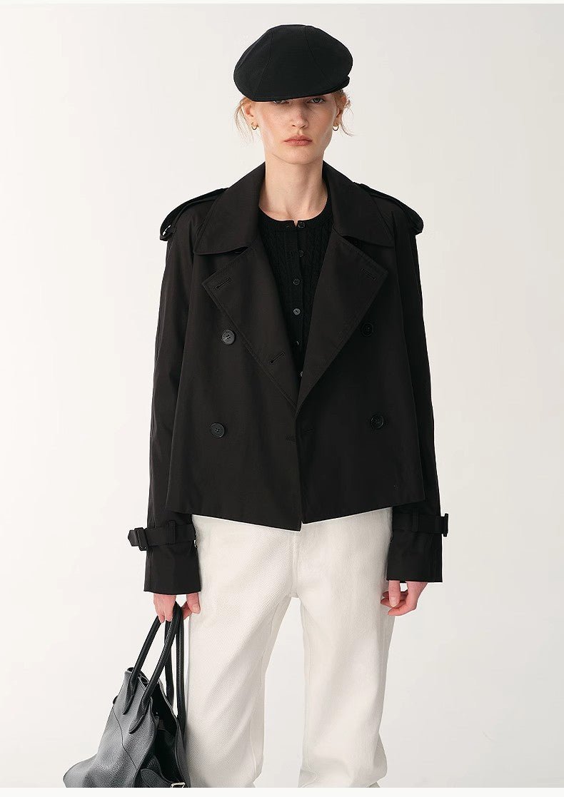 "Night Messenger" anti - wrinkle waterproof large lapel short straight box windbreaker for women - variant_title