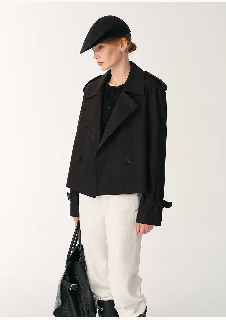 "Night Messenger" anti - wrinkle waterproof large lapel short straight box windbreaker for women - variant_title