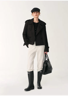 "Night Messenger" anti - wrinkle waterproof large lapel short straight box windbreaker for women - variant_title
