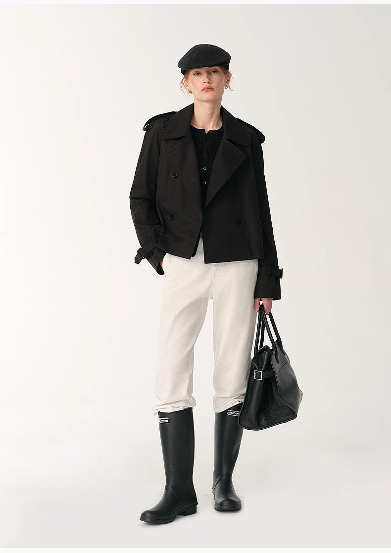 "Night Messenger" anti - wrinkle waterproof large lapel short straight box windbreaker for women - variant_title