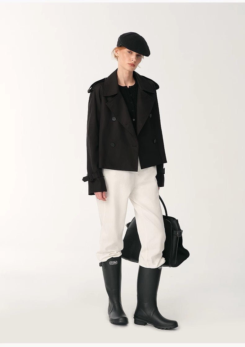 "Night Messenger" anti - wrinkle waterproof large lapel short straight box windbreaker for women - variant_title