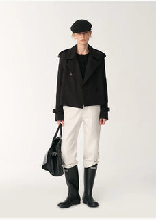 "Night Messenger" anti - wrinkle waterproof large lapel short straight box windbreaker for women - variant_title
