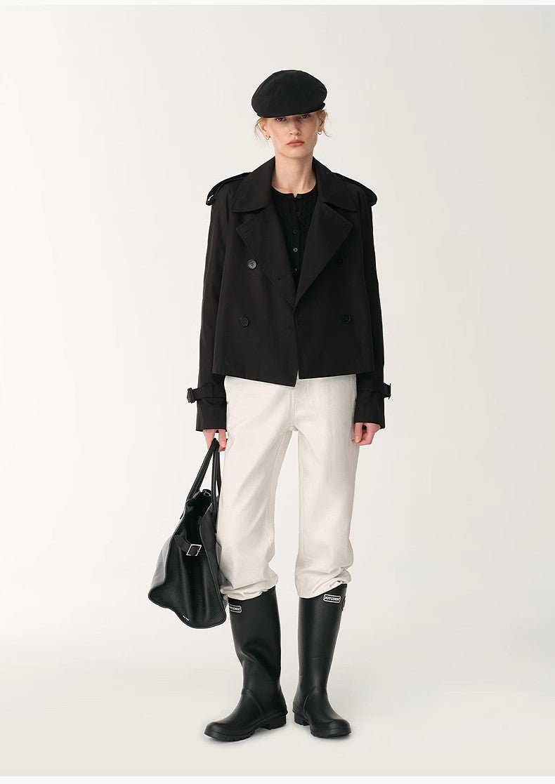 "Night Messenger" anti - wrinkle waterproof large lapel short straight box windbreaker for women - variant_title
