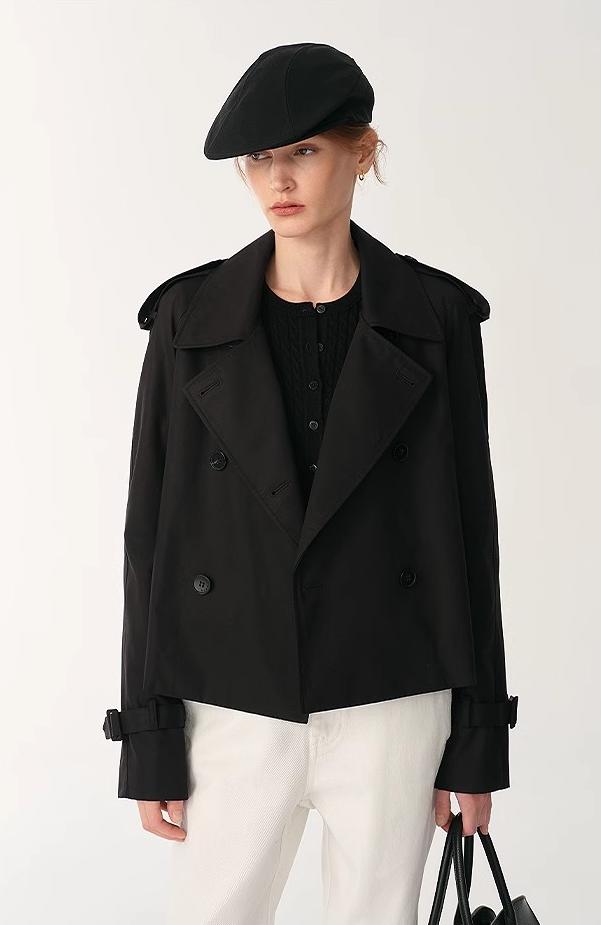 "Night Messenger" anti - wrinkle waterproof large lapel short straight box windbreaker for women - variant_title