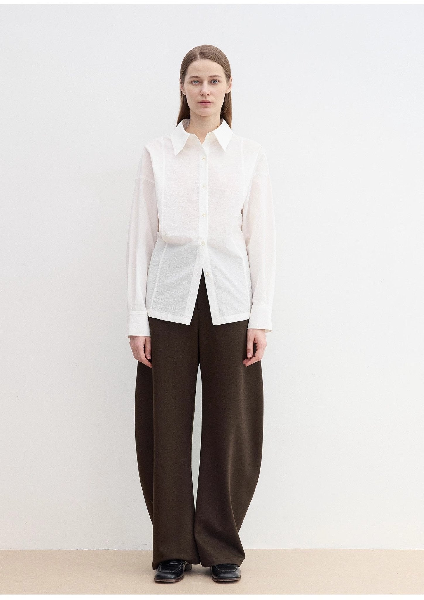 "Nostalgic Stroll" Wool Blended High Waist Curved Scimitar Casual Pants for Women - variant_title