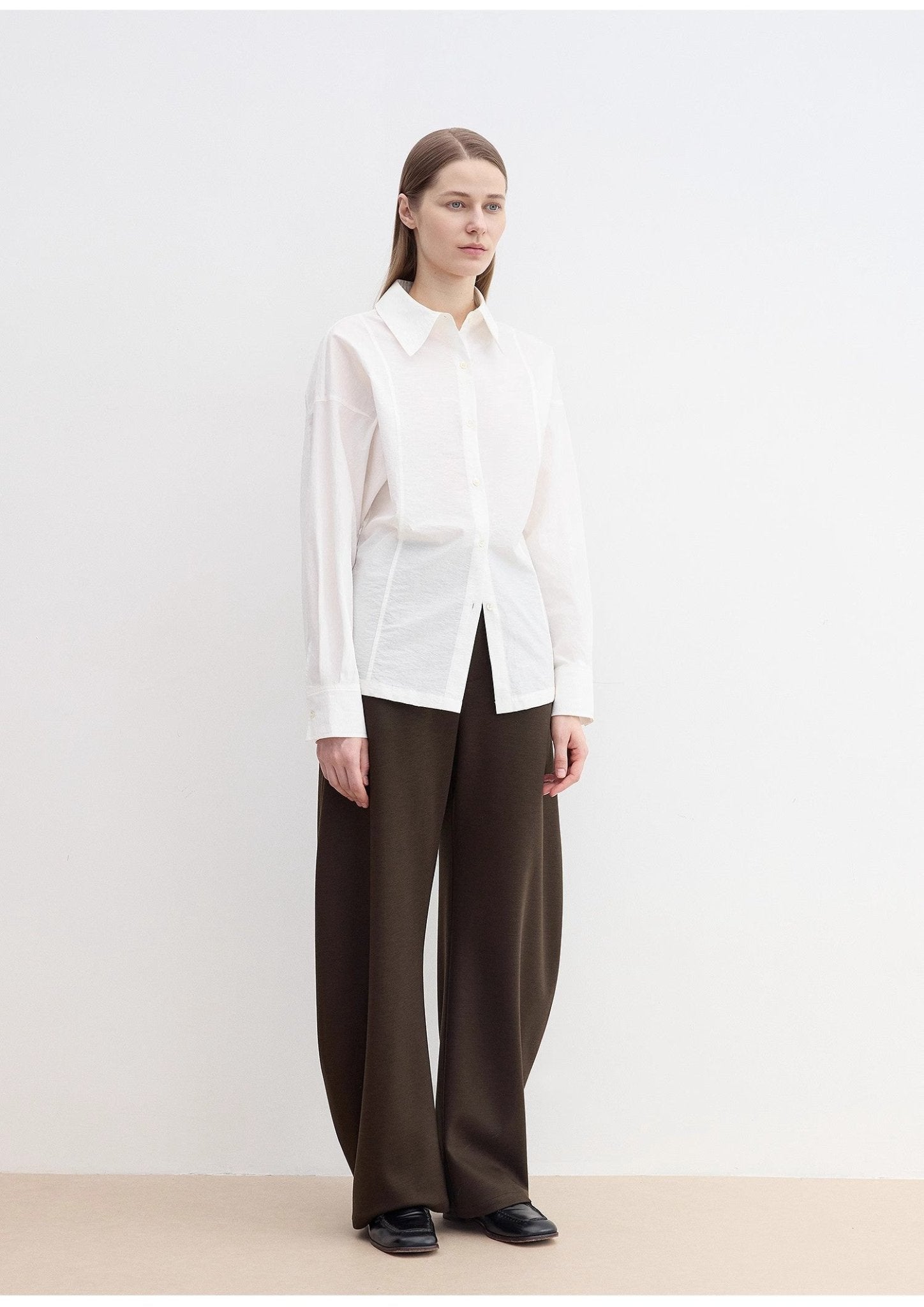 "Nostalgic Stroll" Wool Blended High Waist Curved Scimitar Casual Pants for Women - variant_title