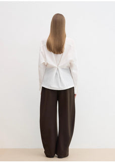 "Nostalgic Stroll" Wool Blended High Waist Curved Scimitar Casual Pants for Women - variant_title