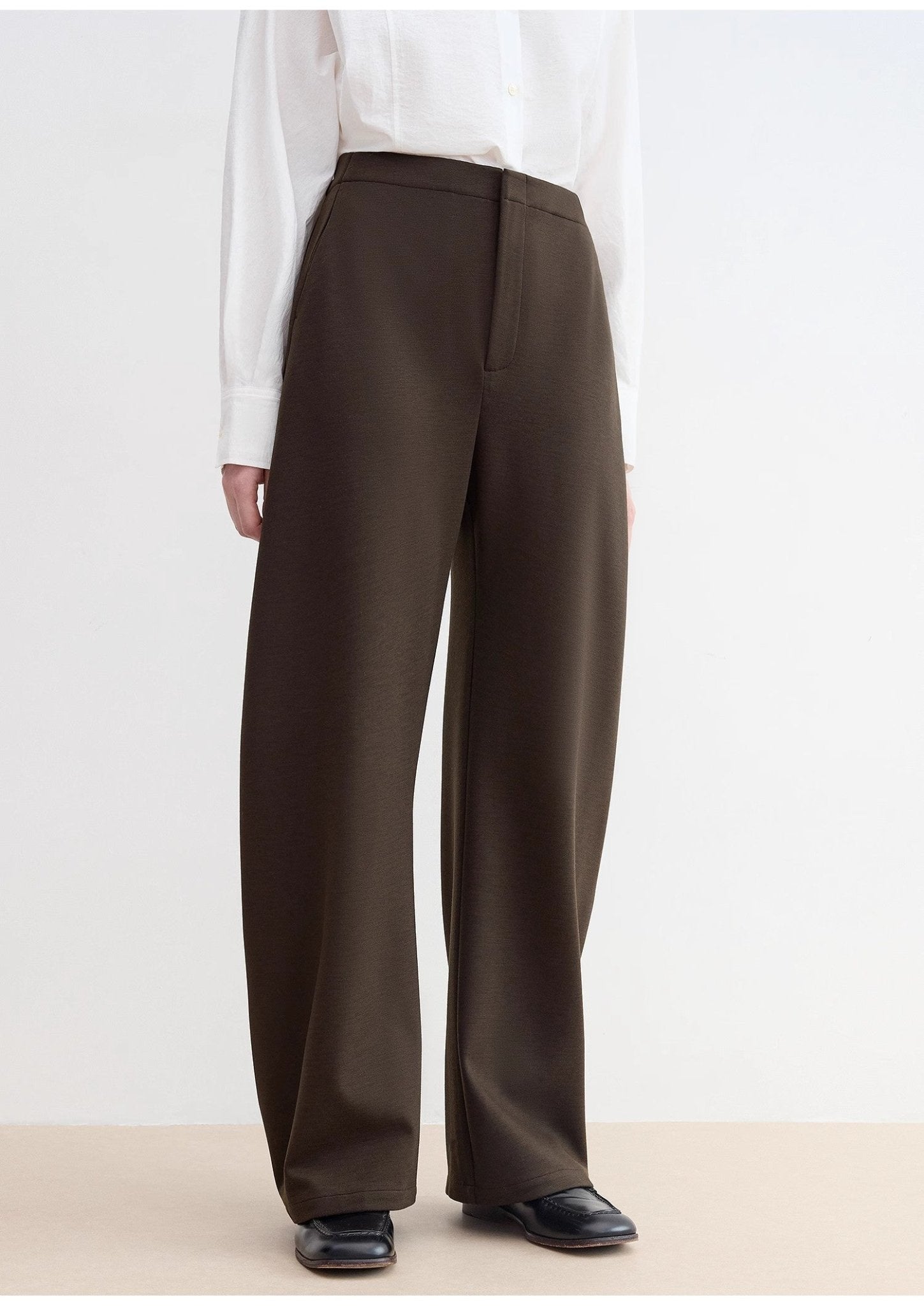 "Nostalgic Stroll" Wool Blended High Waist Curved Scimitar Casual Pants for Women - variant_title