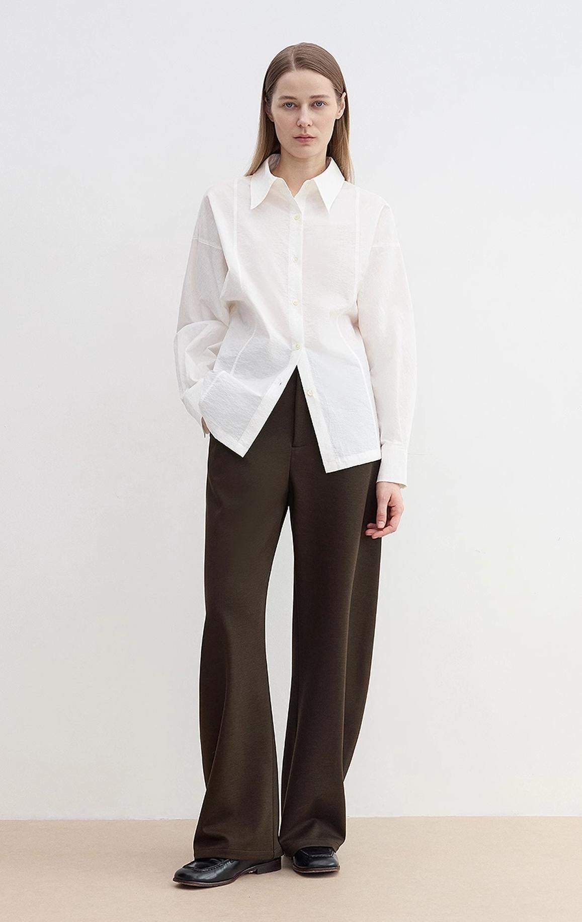 "Nostalgic Stroll" Wool Blended High Waist Curved Scimitar Casual Pants for Women - variant_title