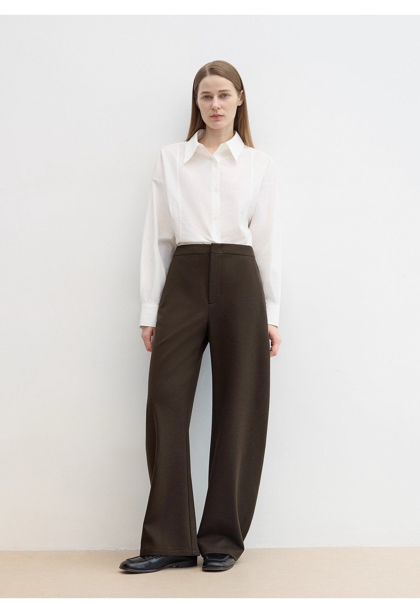 "Nostalgic Stroll" Wool Blended High Waist Curved Scimitar Casual Pants for Women - variant_title