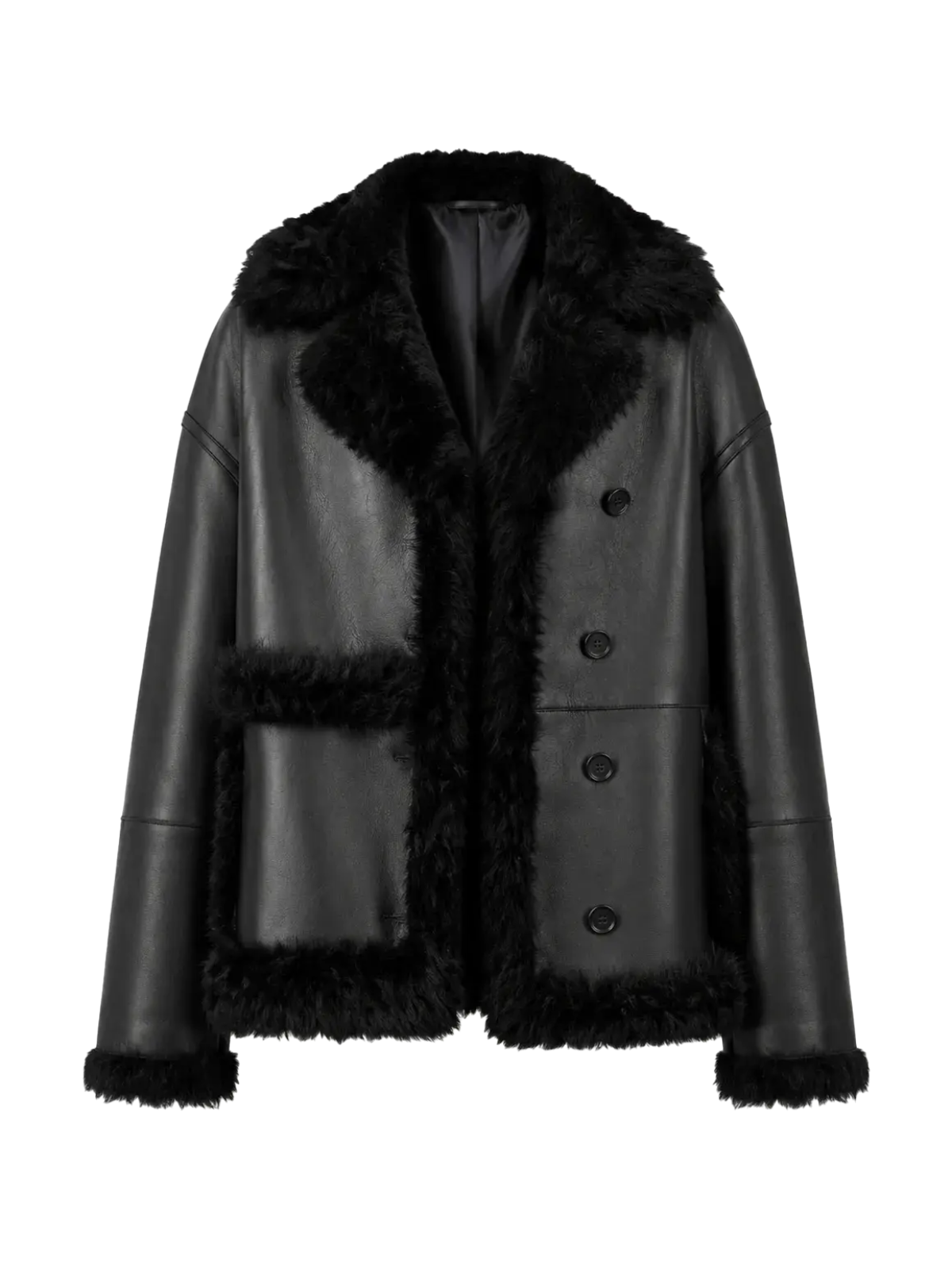 Oppenheimer black Toscana shearling leather coat product cutout