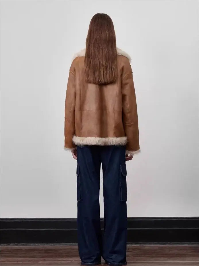Oppenheimer brown Toscana shearling leather coat, full back view