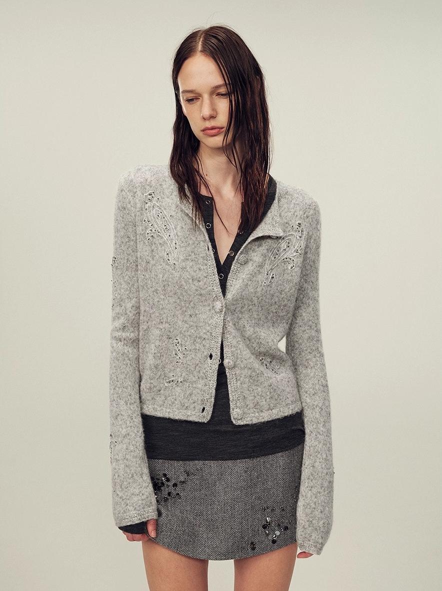 Original heavy paisley embroidery alpaca blend knitted cardigan for women "Spring Love Poem" - variant_title