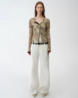 Original retro ethnic print Tencel Merino wool blend long - sleeved shirt"Senna Flower House" - variant_title