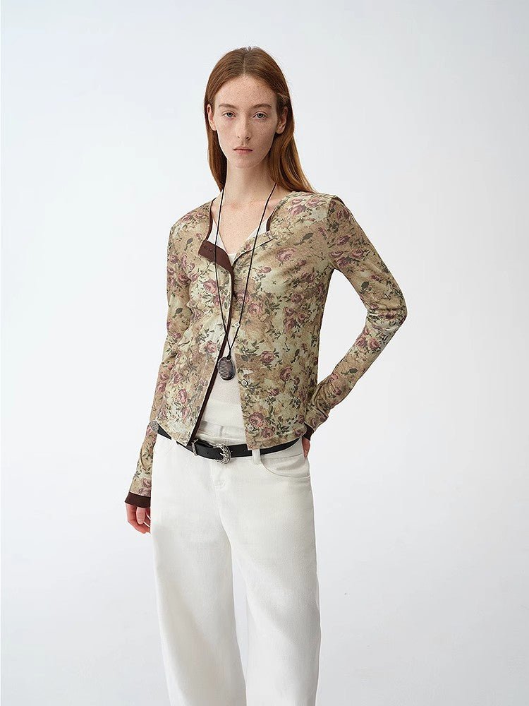 Original retro ethnic print Tencel Merino wool blend long - sleeved shirt"Senna Flower House" - variant_title