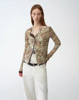 Original retro ethnic print Tencel Merino wool blend long - sleeved shirt"Senna Flower House" - variant_title