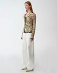 Original retro ethnic print Tencel Merino wool blend long - sleeved shirt"Senna Flower House" - variant_title