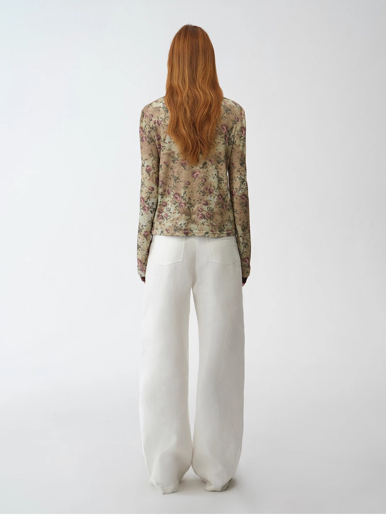 Original retro ethnic print Tencel Merino wool blend long - sleeved shirt"Senna Flower House" - variant_title