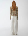 Original retro ethnic print Tencel Merino wool blend long - sleeved shirt"Senna Flower House" - variant_title