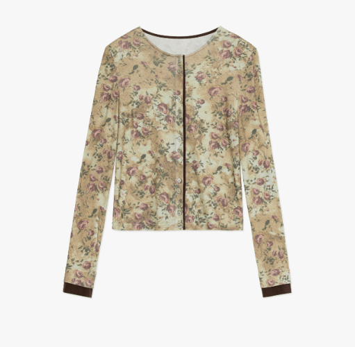Original retro ethnic print Tencel Merino wool blend long - sleeved shirt"Senna Flower House" - variant_title