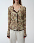 Original retro ethnic print Tencel Merino wool blend long - sleeved shirt"Senna Flower House" - variant_title