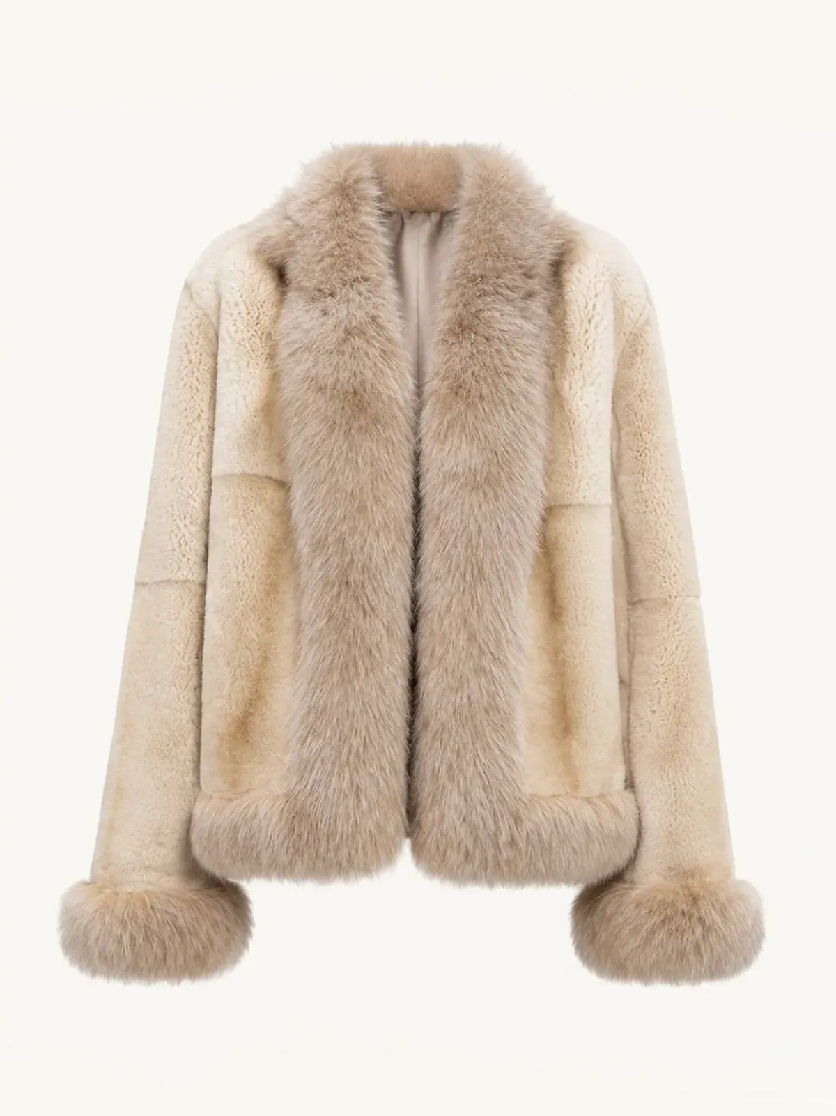 Paris Pictorial apricot Rex rabbit fur jacket with fox fur collar front product view