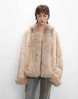 Paris Pictorial apricot fox fur collar rabbit fur jacket front model view