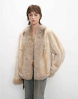 Paris Pictorial apricot two-tone Rex rabbit fur jacket relaxed model view