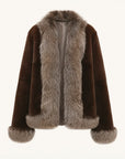 Paris Pictorial brown Rex rabbit fur jacket with fox fur collar front product view
