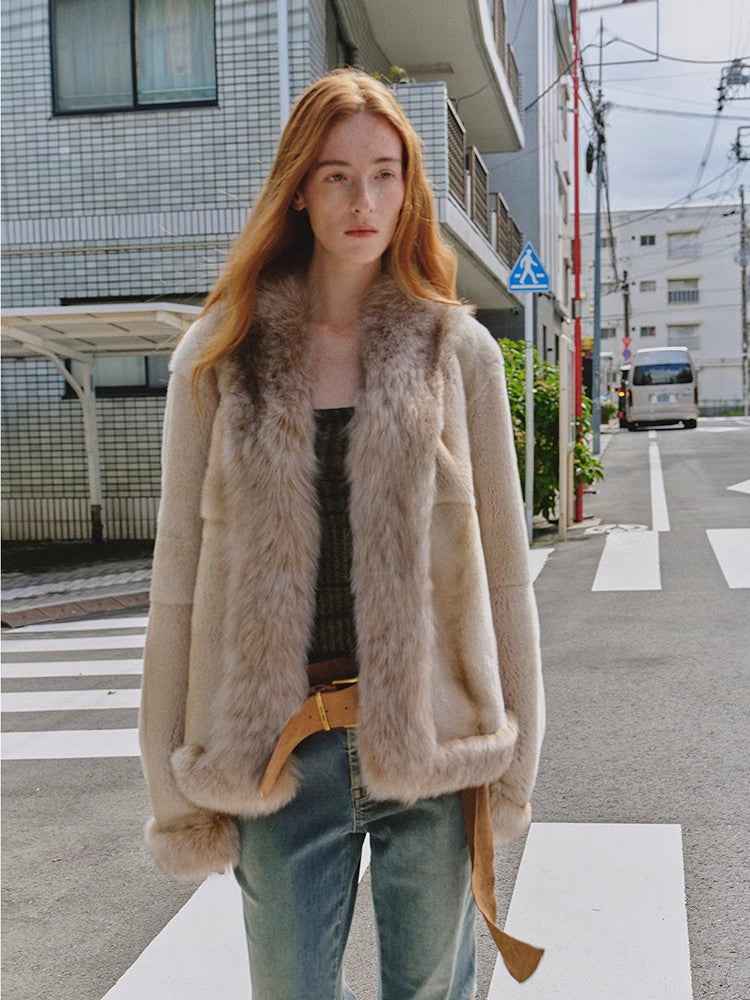 Paris pictorial Vintage two - tone fox fur collar soft otter fur jacket - variant_title