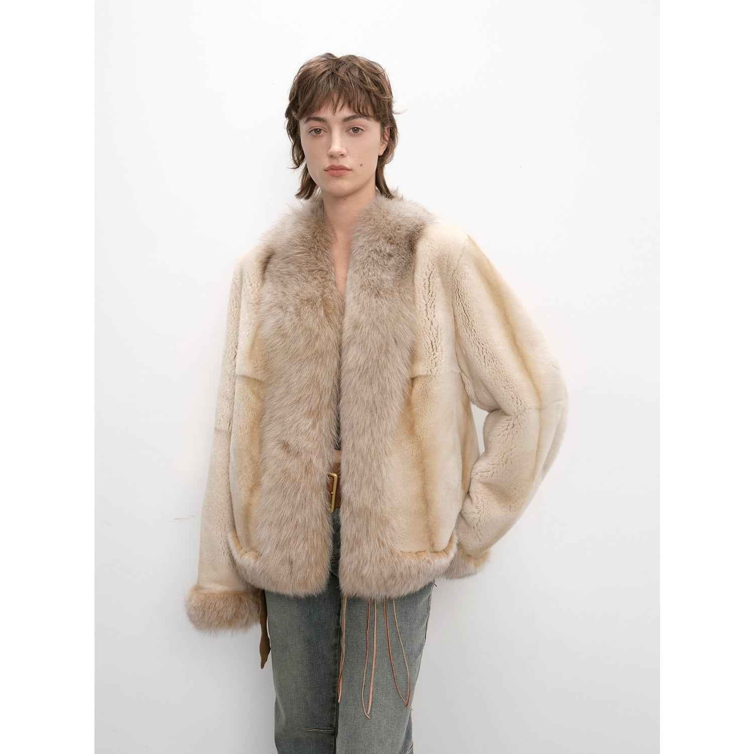 Paris pictorial Vintage two - tone fox fur collar soft otter fur jacket - variant_title