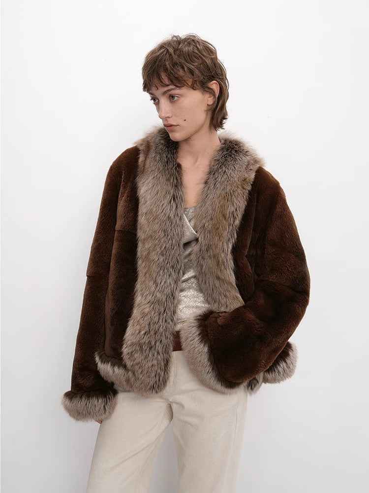 Paris pictorial Vintage two - tone fox fur collar soft otter fur jacket - variant_title