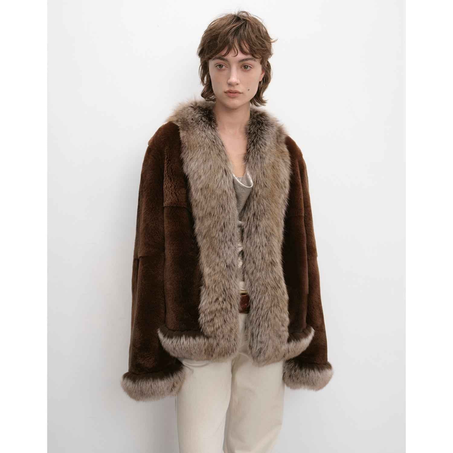Paris pictorial Vintage two - tone fox fur collar soft otter fur jacket - variant_title