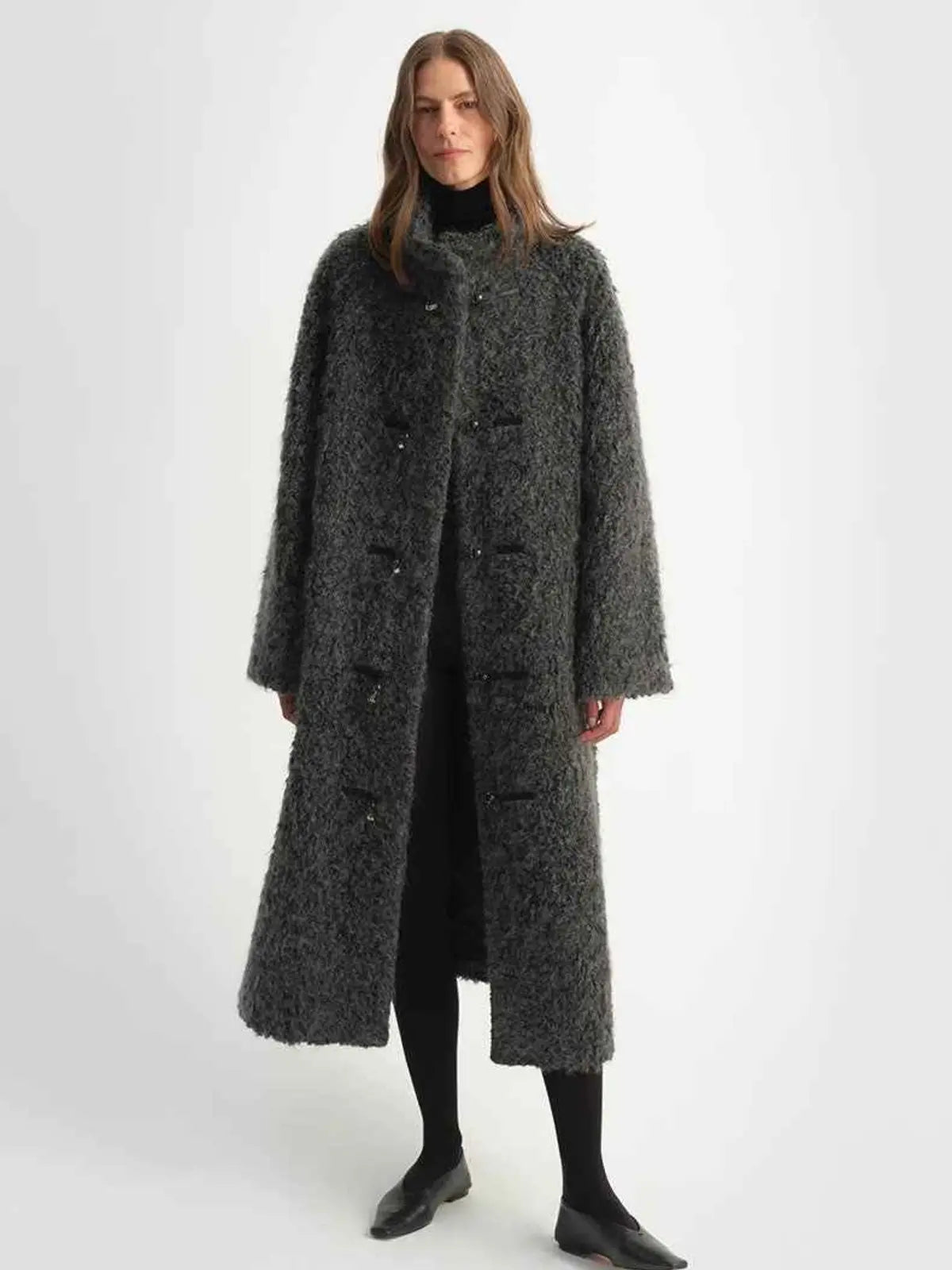Parisian Affair circle long fur toggle coat product image 02