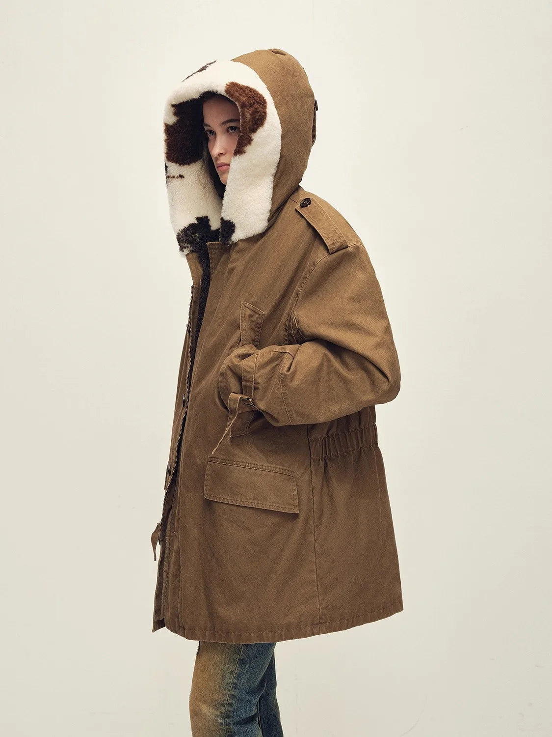 Fur-trim parka used to choose care article paths