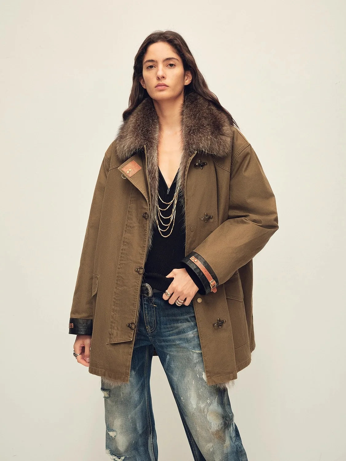 Fur-trim parka used for category comparison with puffer, fur coat, jacket and shell