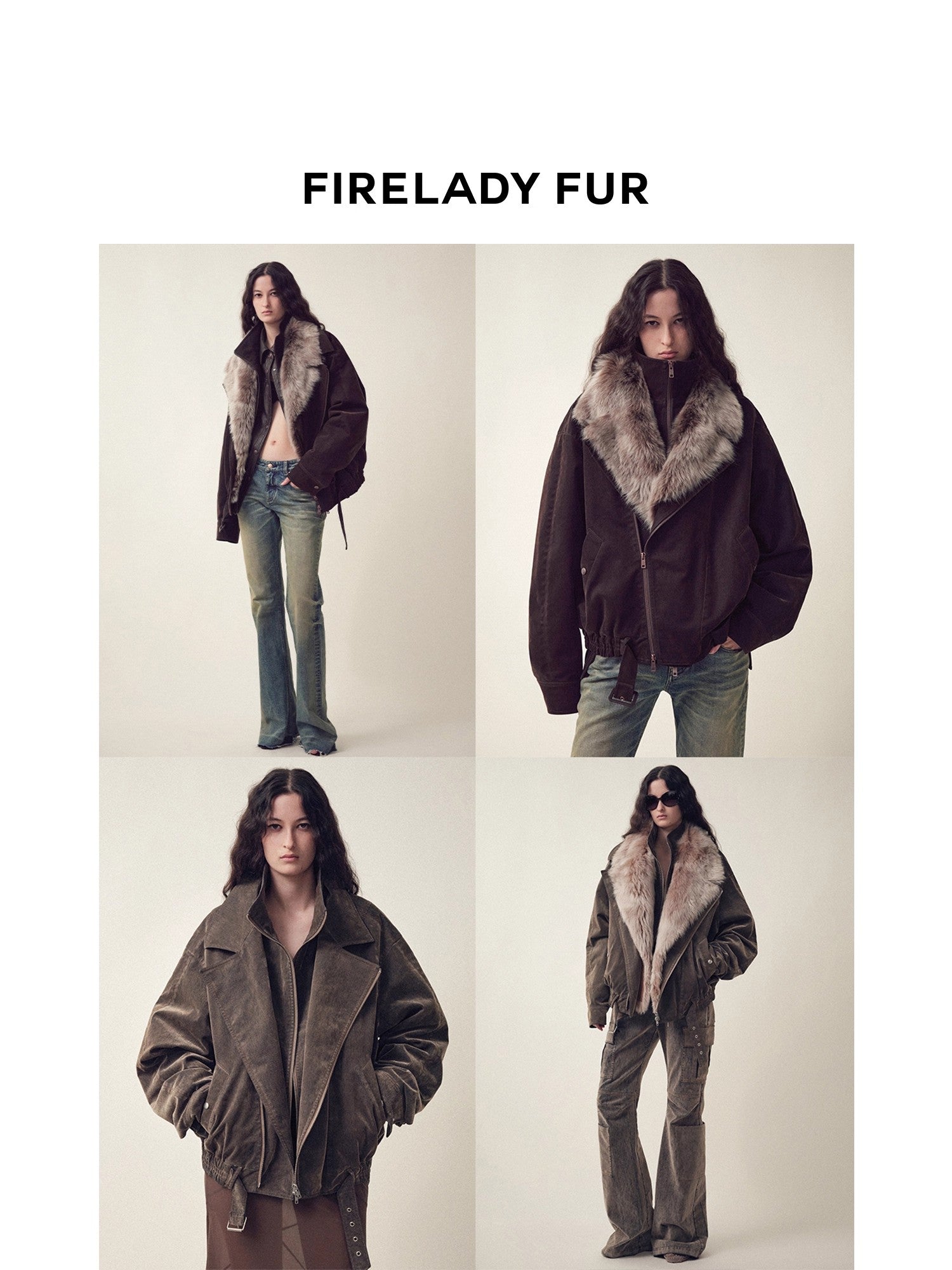 Editorial collection study of a deep brown fur-trim parka