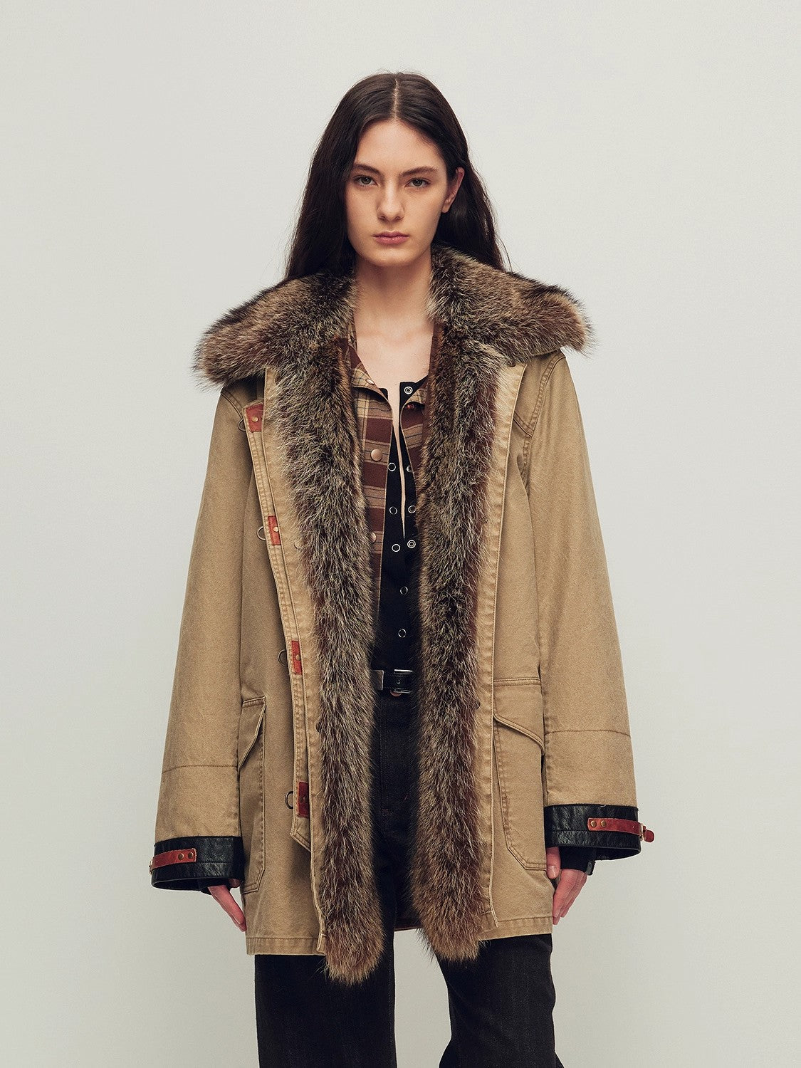 Long tan fur-trim parka for the featured buying guide