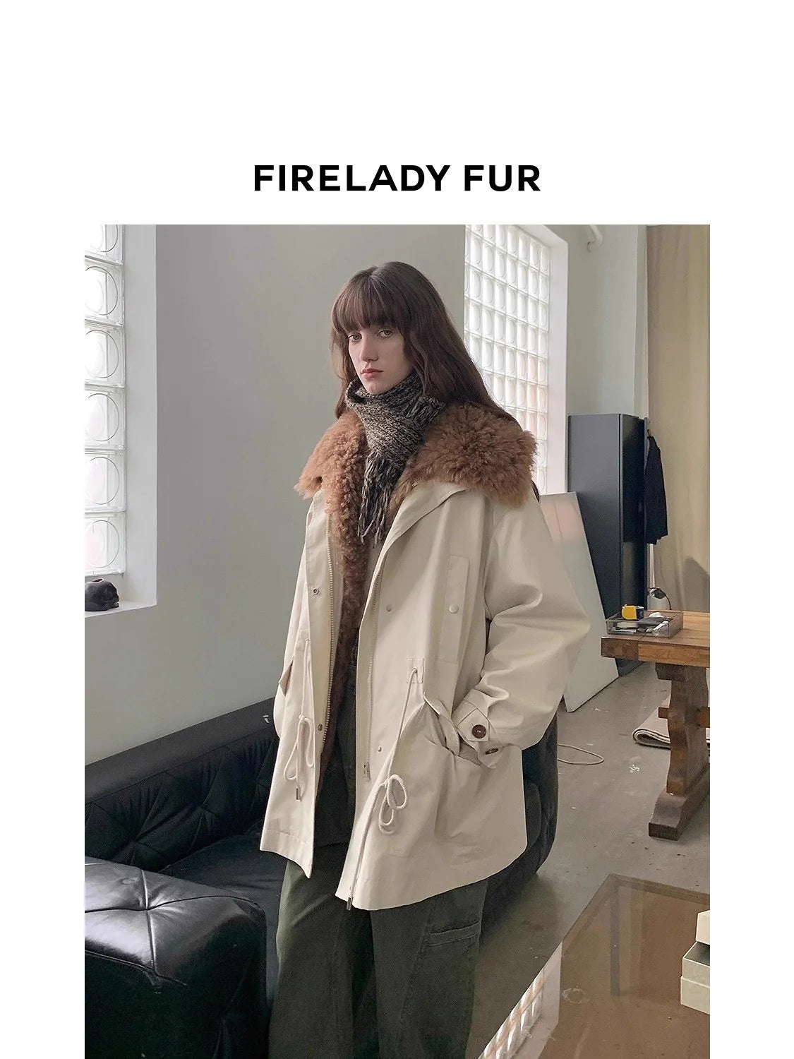 Fur-trim parka styled with denim and winter layers
