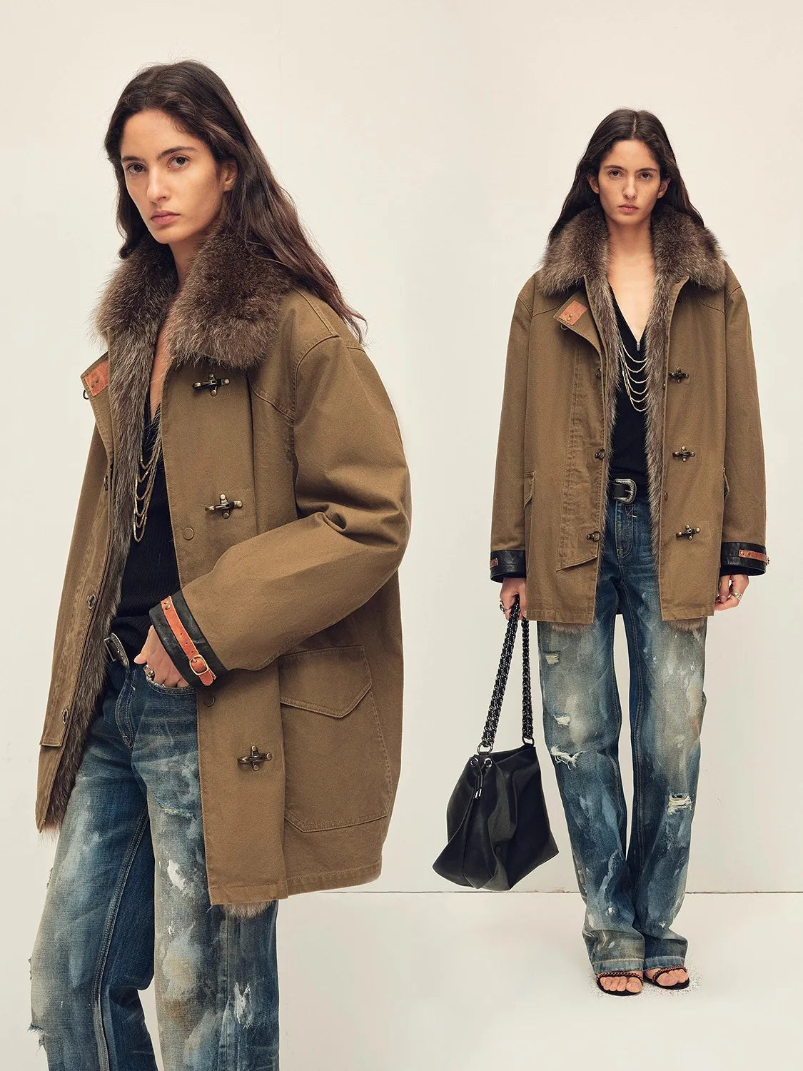 Fur-trim parka styled with denim for the Fire Lady Fur styling guide
