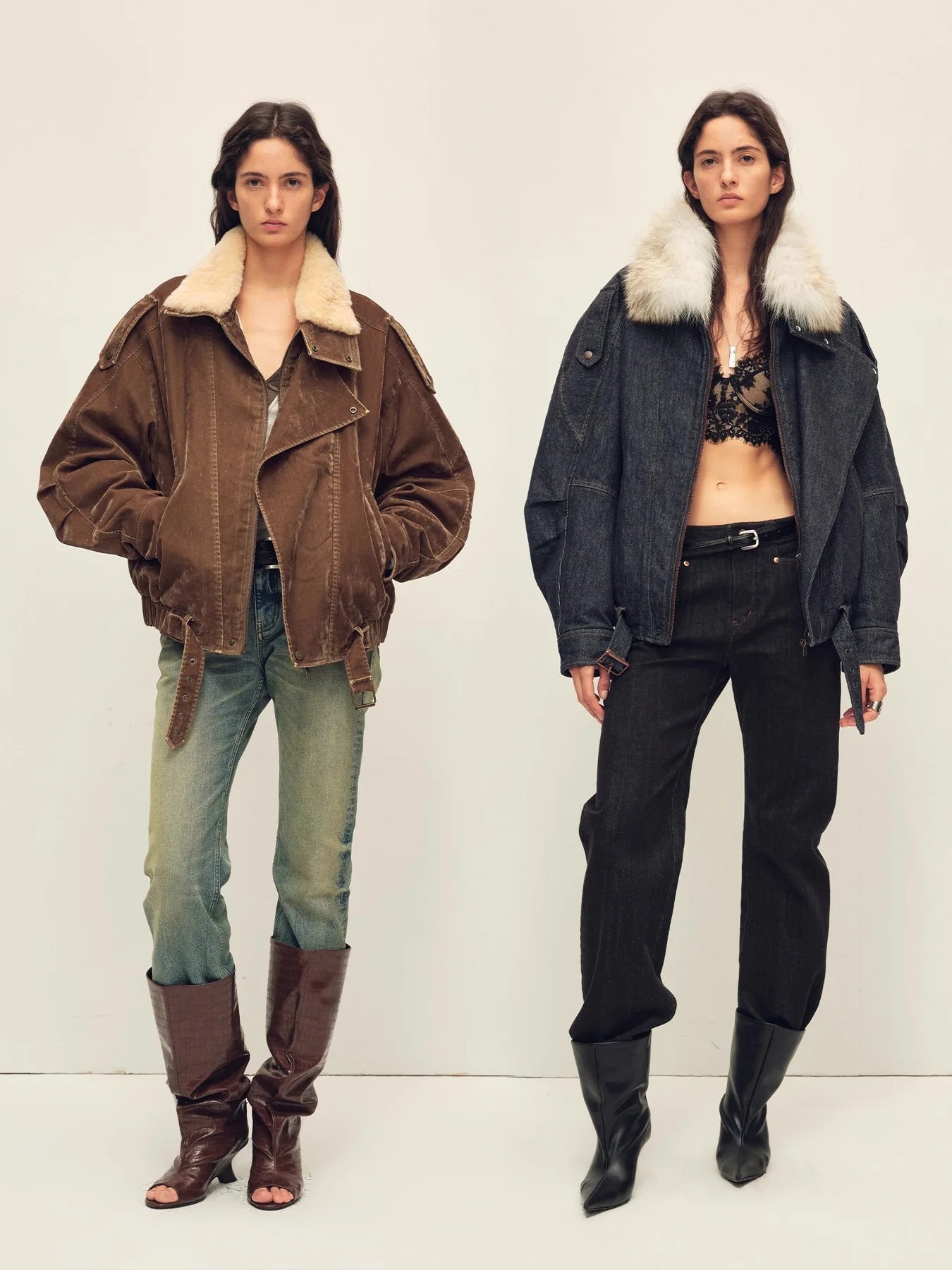 White fur-trim parka styled for winter city outfits