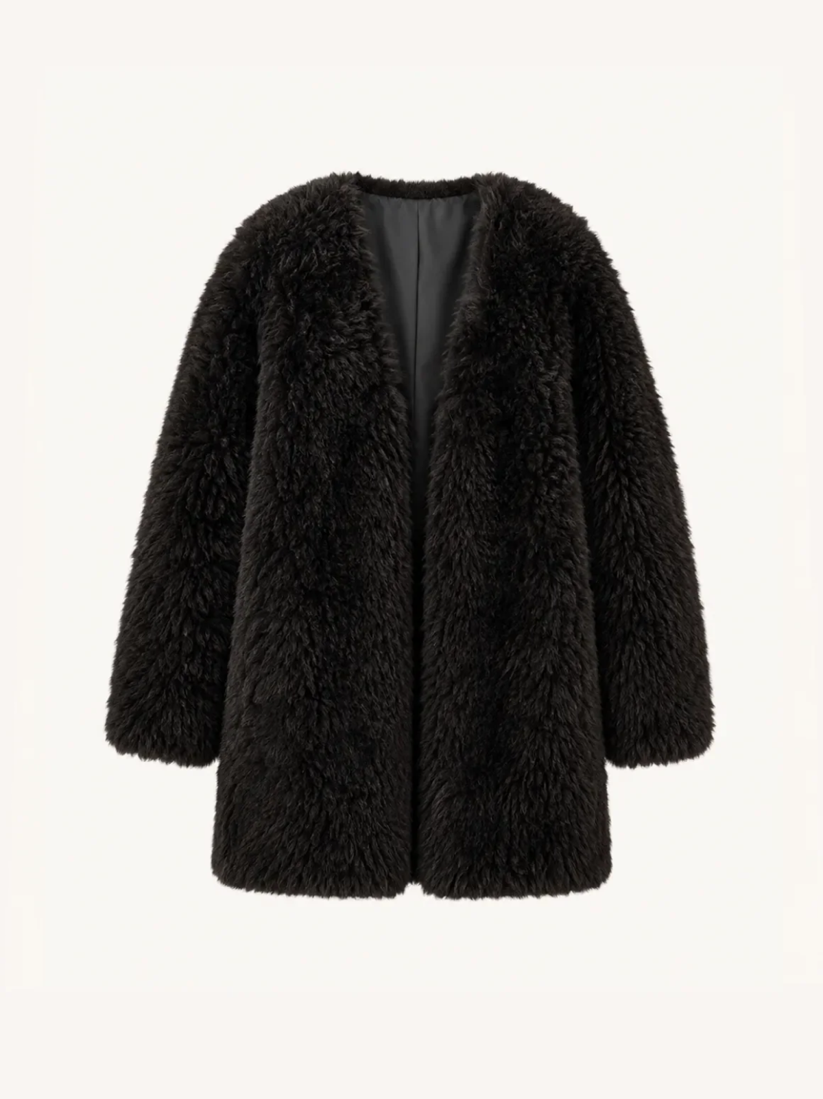 Peach Oolong classic black Toscana sheepskin winter coat, front product view