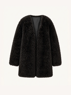 Peach Oolong classic black Toscana sheepskin winter coat, front product view