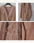 Peach Oolong Toscana shearling coat collar, sleeve and fastening details