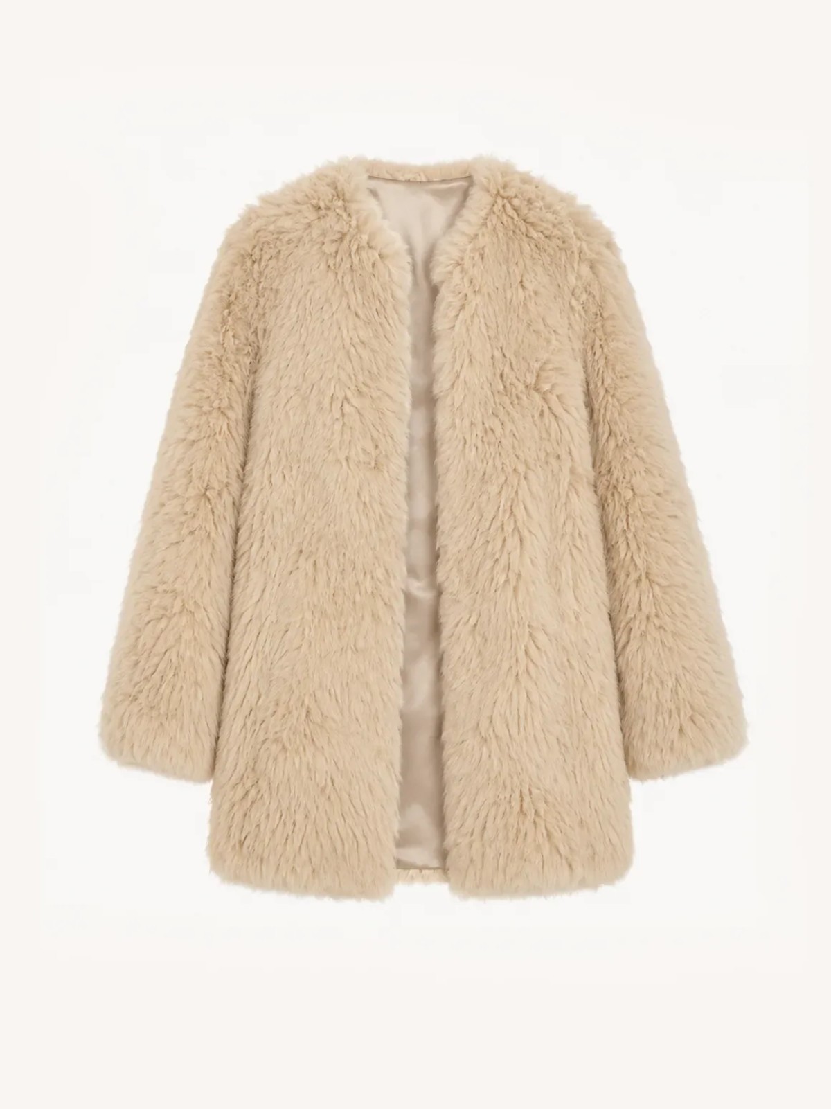 Peach Oolong morning mist white Toscana sheepskin winter coat, front product view